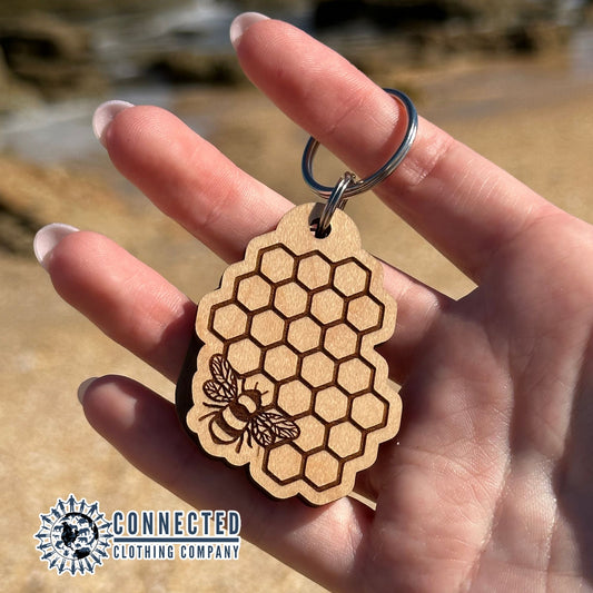 Honeycomb Bee Keychain - Connected Clothing Company - 10% donated to honeybee conservation
