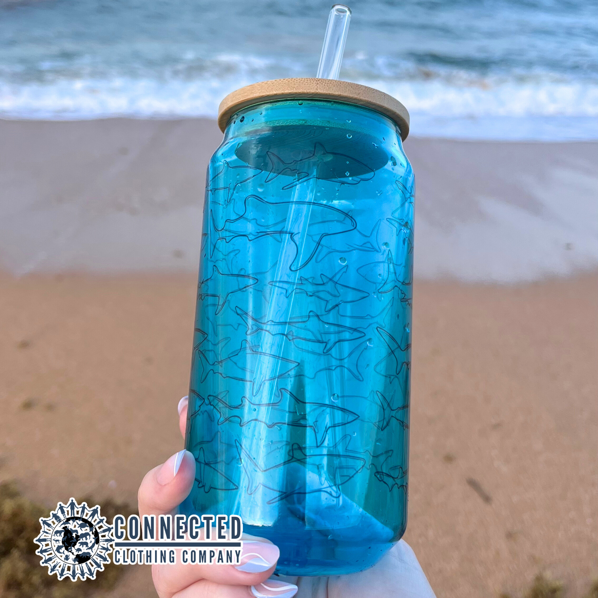 Shark Species Clear Blue Glass Can - Connected Clothing Company - 10% of proceeds donated to ocean conservation