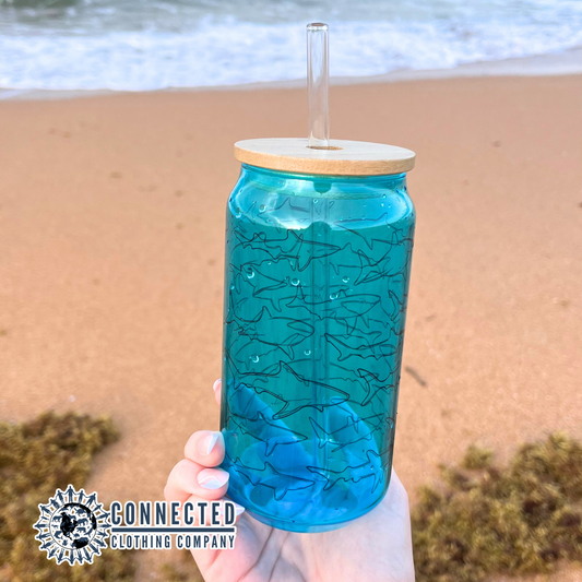 Shark Species Clear Blue Glass Can - Connected Clothing Company - 10% of proceeds donated to ocean conservation