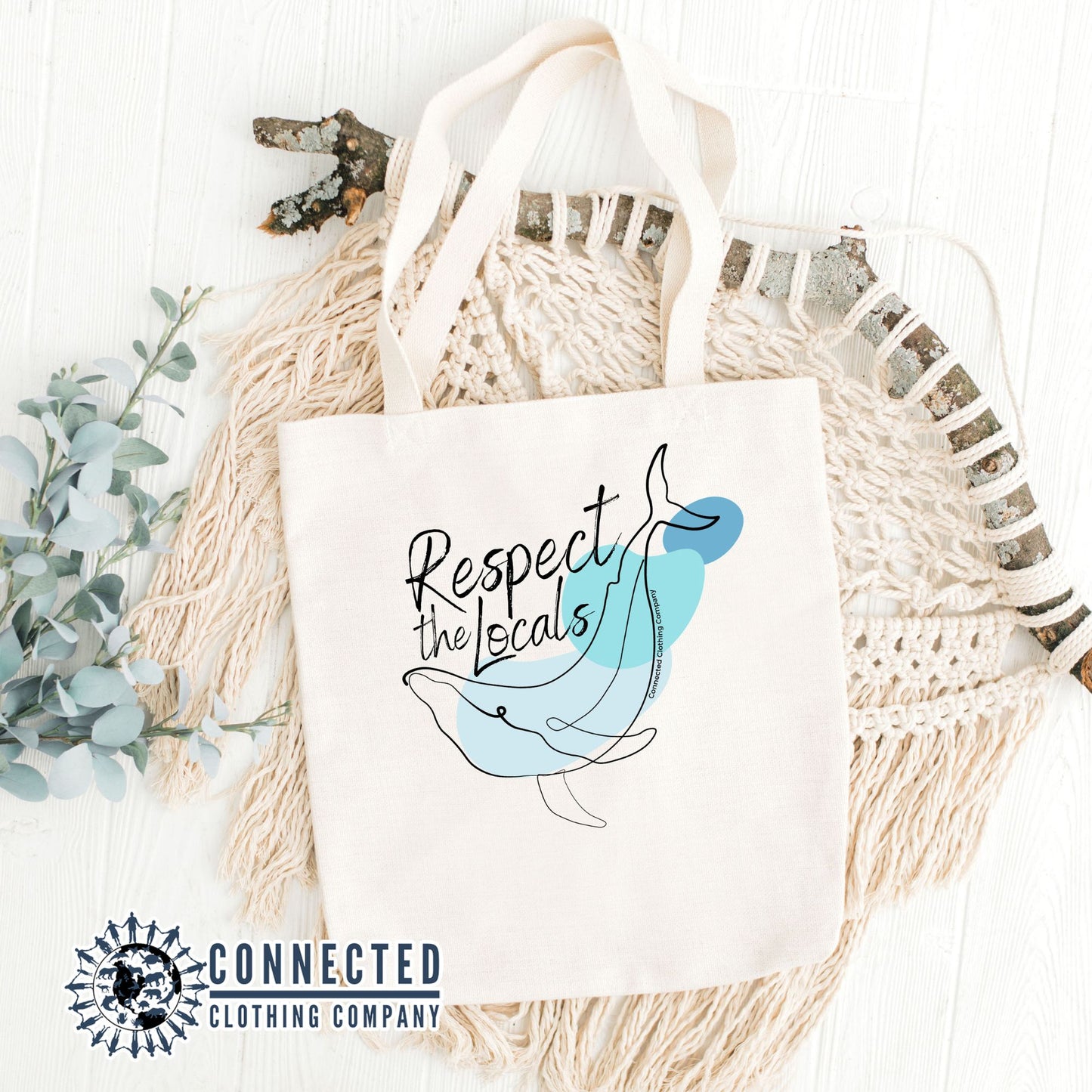 Respect The Locals Whale Tote Bag - Connected Clothing Company - 10% of proceeds donated to ocean conservation