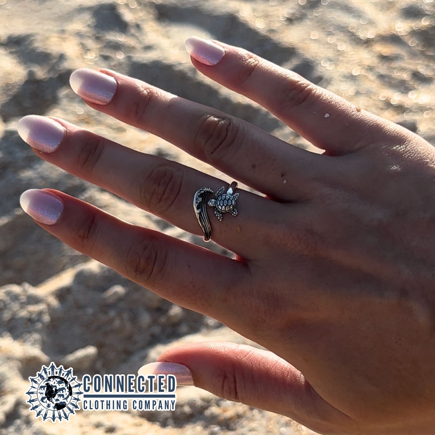 Sea Turtle Wave Adjustable Ring - Connected Clothing Company - 10% donated to the Sea Turtle Conservancy