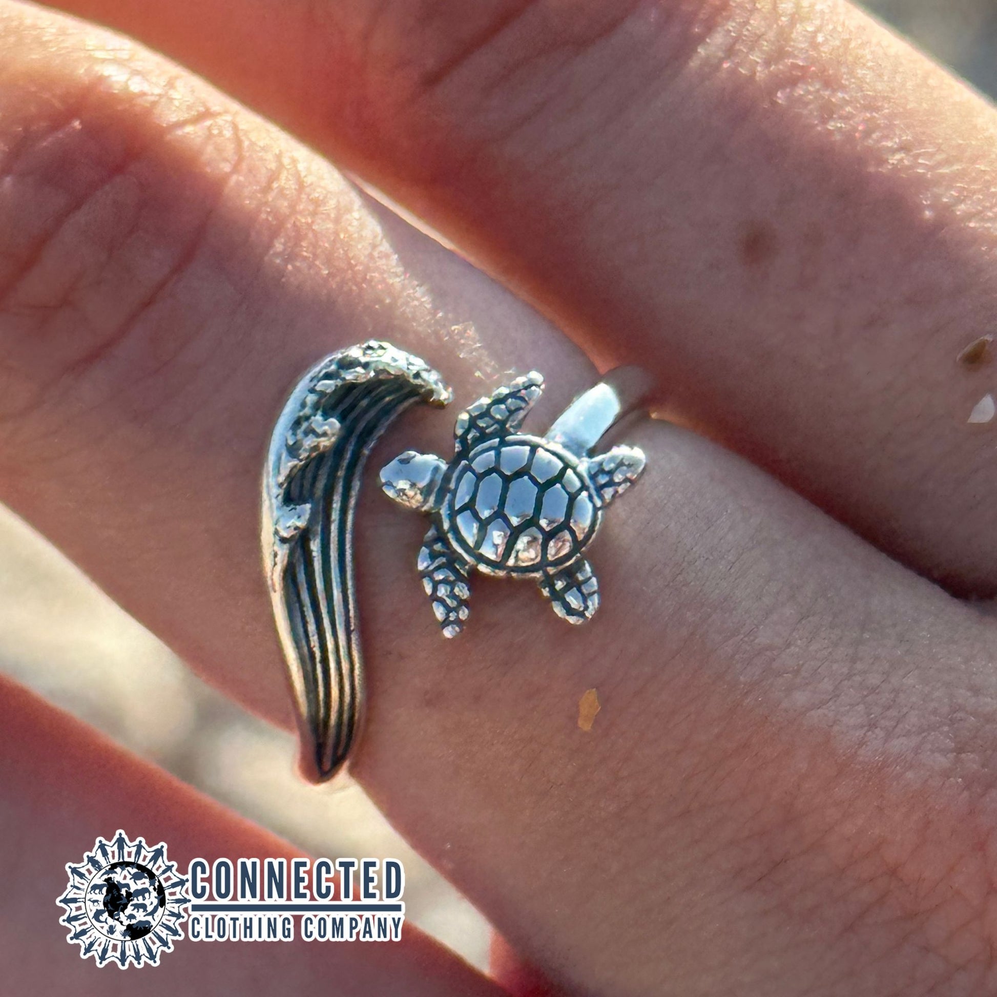 Sea Turtle Wave Adjustable Ring - Connected Clothing Company - 10% donated to the Sea Turtle Conservancy