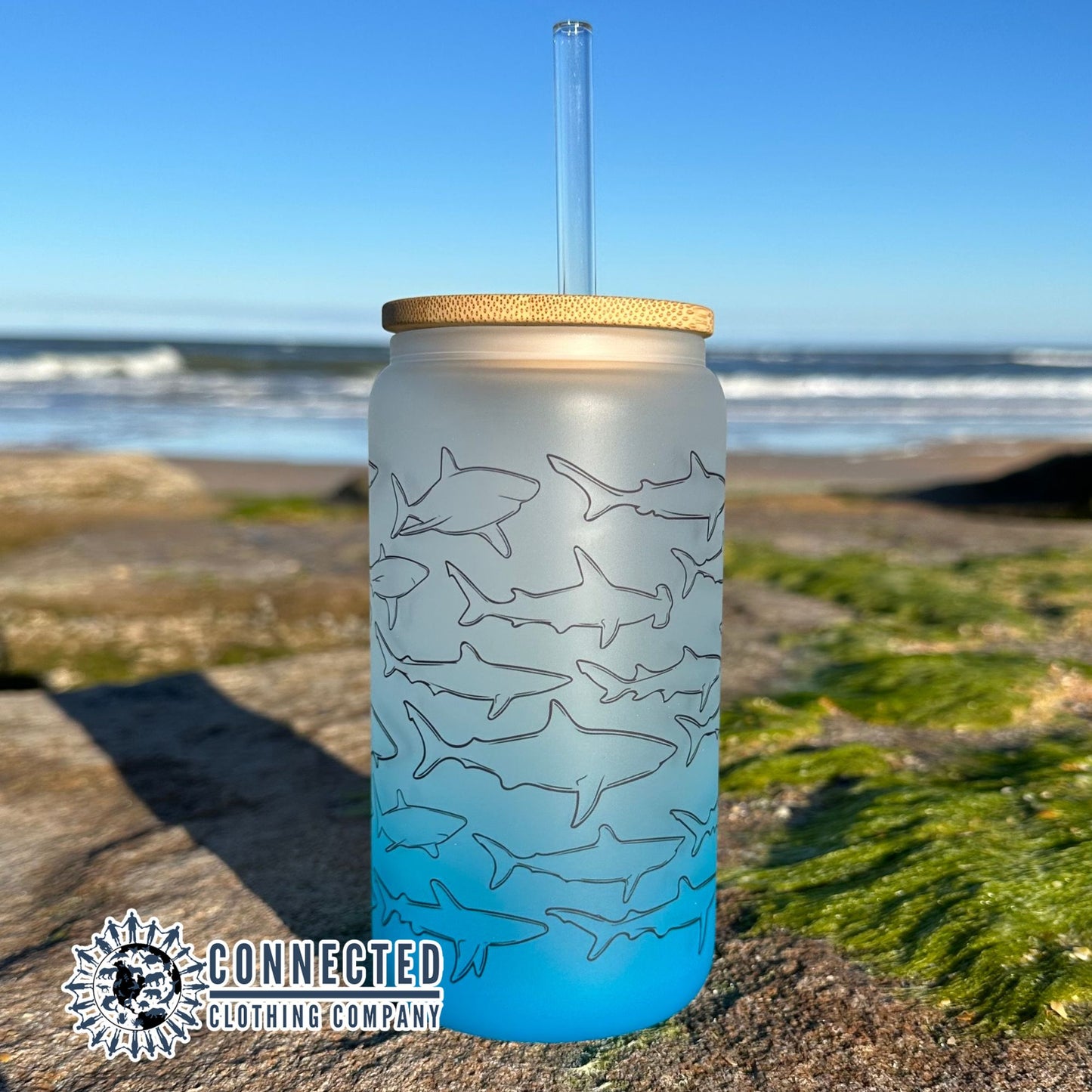 Shark Species Blue Fade Glass Can - Connected Clothing Company - 10% of proceeds donated to shark conservation