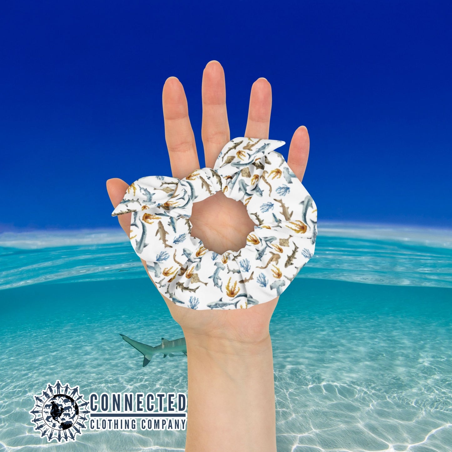 Shark Watercolor Scrunchie - Connected Clothing Company - 10% of proceeds donated to shark conservation