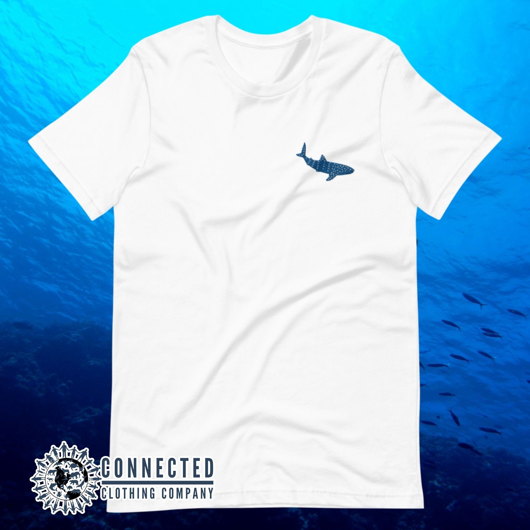 White Embroidered Whale Shark Short-Sleeve Shirt - Connected Clothing Company - Ethically and Sustainably Made - 10% of profits donated to shark conservation and ocean conservation