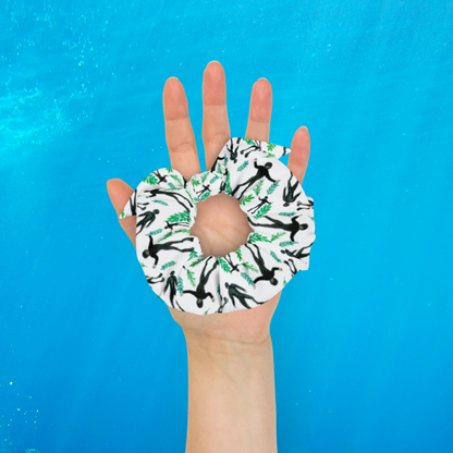 Hand Holding Scuba Diver Scrunchie Hair Tie - Connected Clothing Company - Ethical & Sustainable Apparel - 10% donated to Mission Blue ocean conservation