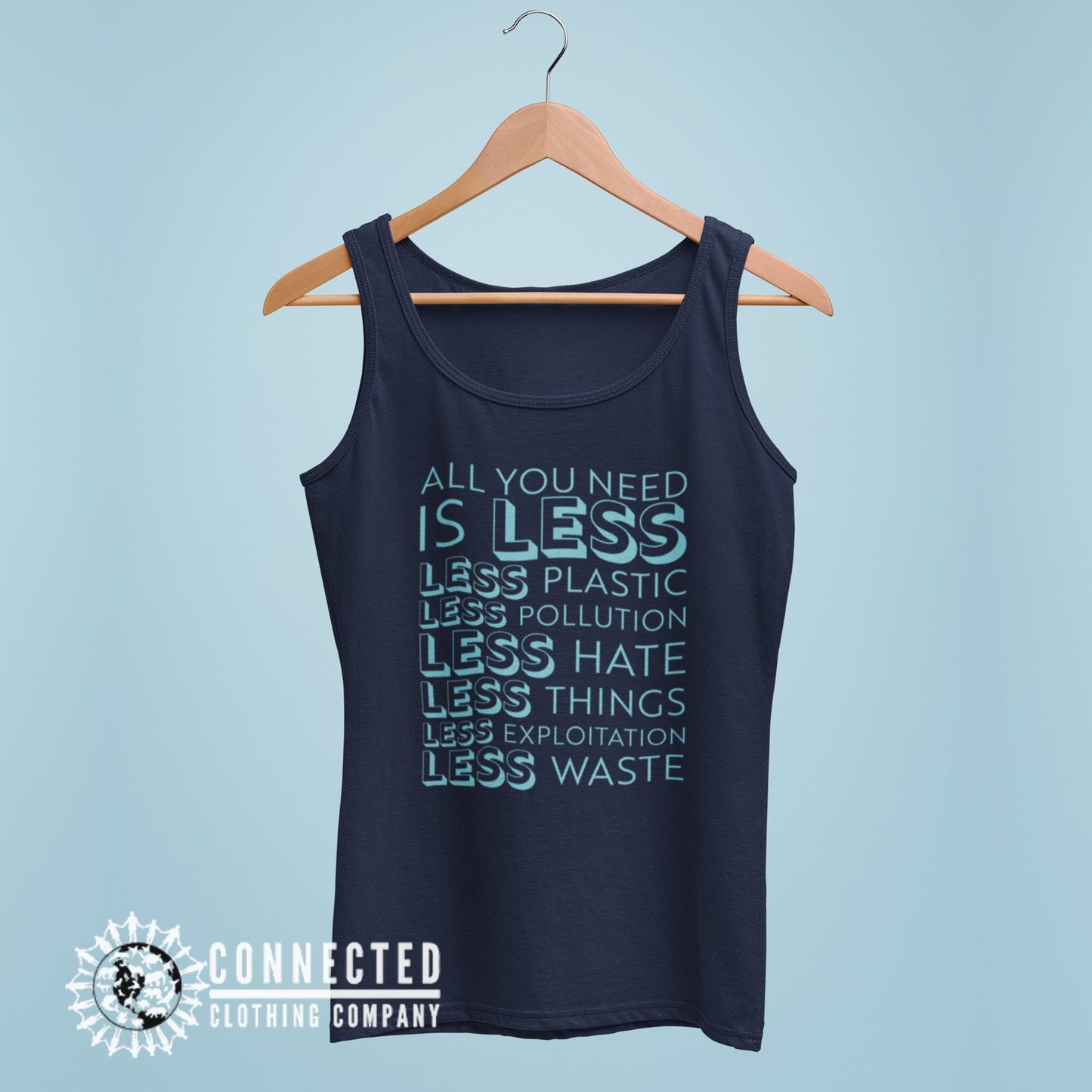 Navy All You Need Is Less Women's Tank Top - Connected Clothing Company - 10% of profits donated to Mission Blue ocean conservation