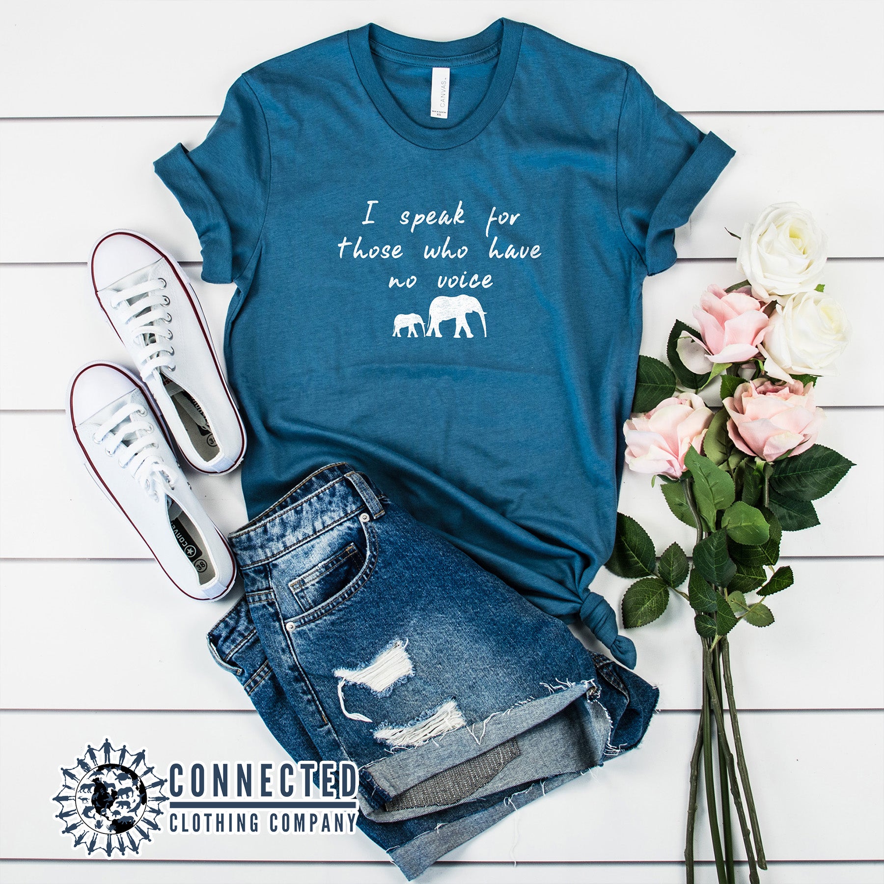 Steel Blue Be The Voice Elephant Short-Sleeve Tee - Connected Clothing Company - 10% of profits donated to the David Sheldrick Wildlife Trust