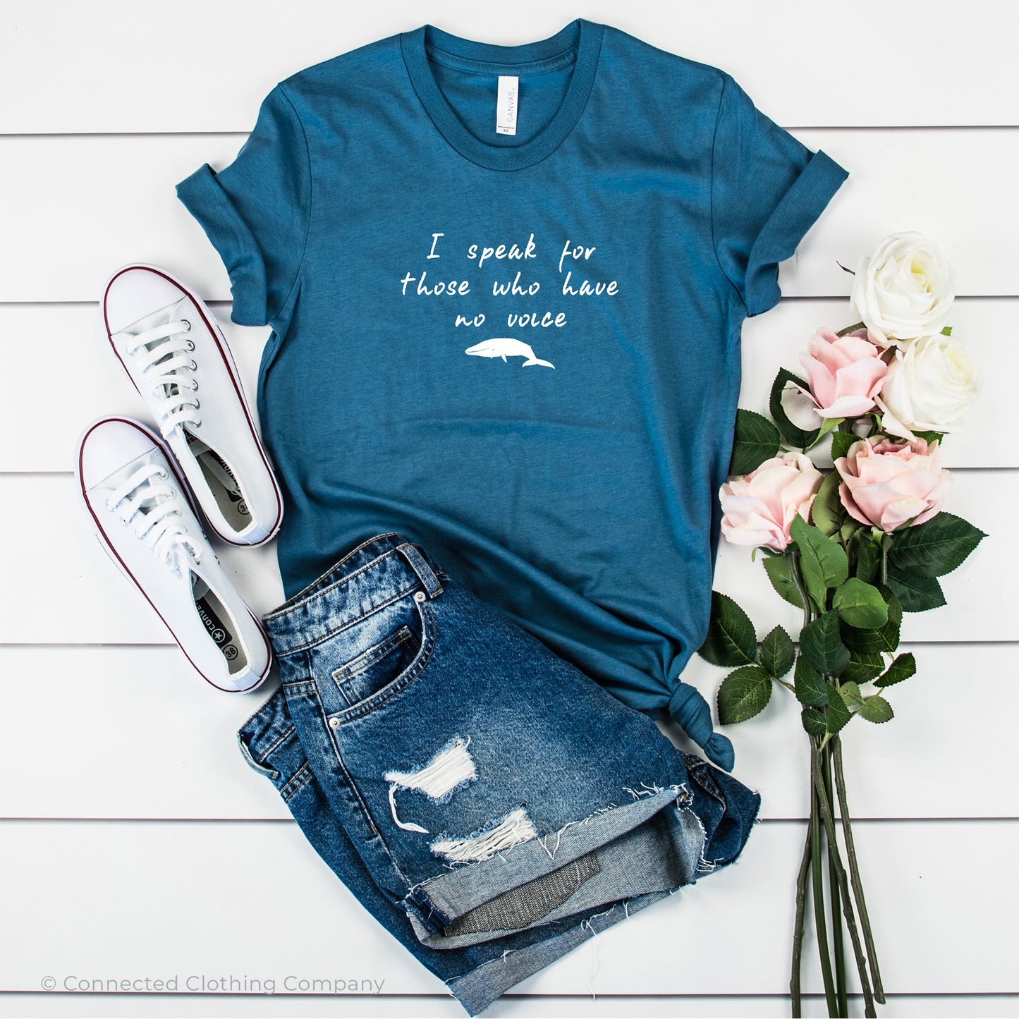 Be The Voice Whale Unisex Short-Sleeve Tee in Steel Blue - Connected Clothing Company donates 10% of the profits from this t-shirt to Mission Blue ocean conservation
