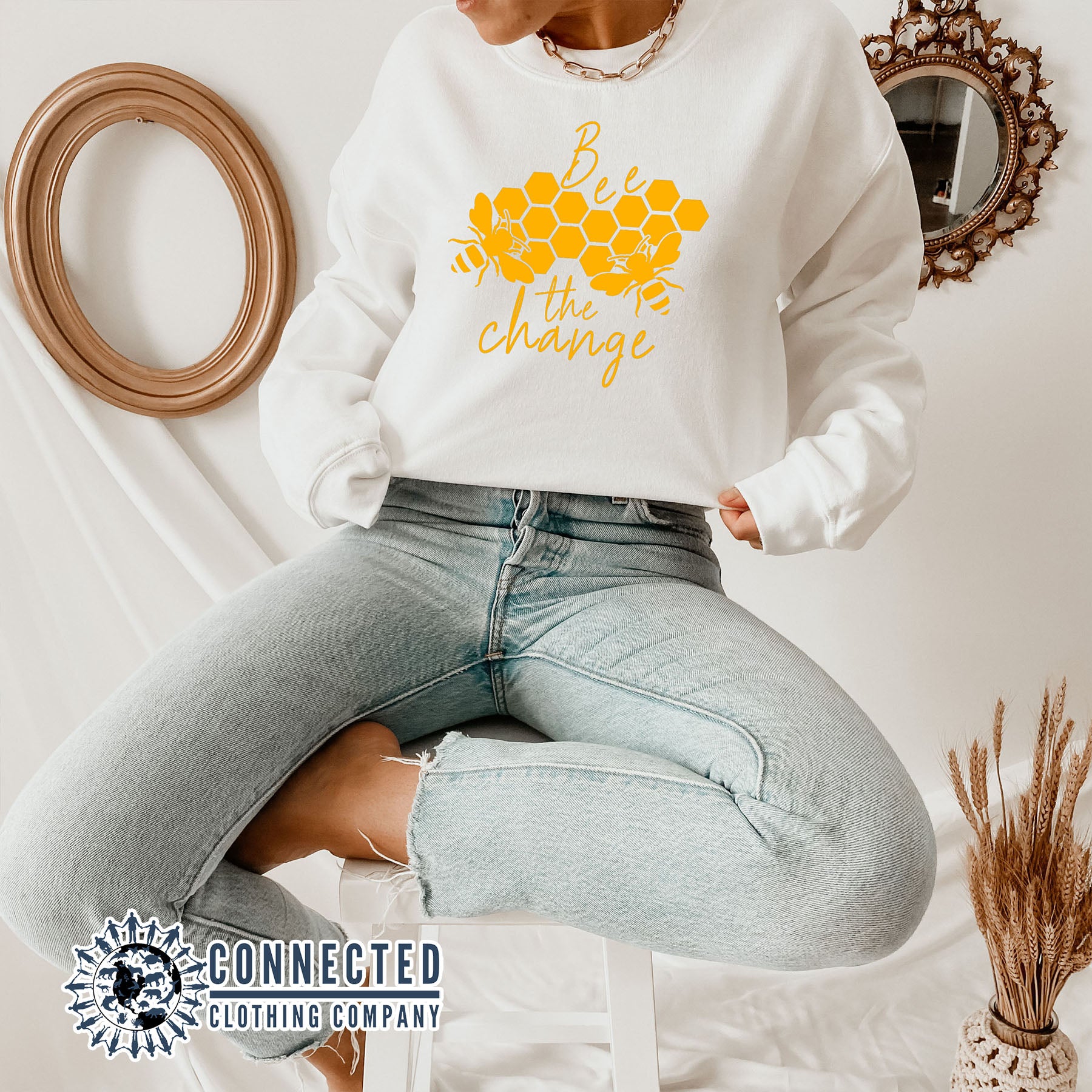 White Bee The Change Crewneck Sweatshirt - Connected Clothing Company - 10% of profits donated to the Honeybee Conservancy
