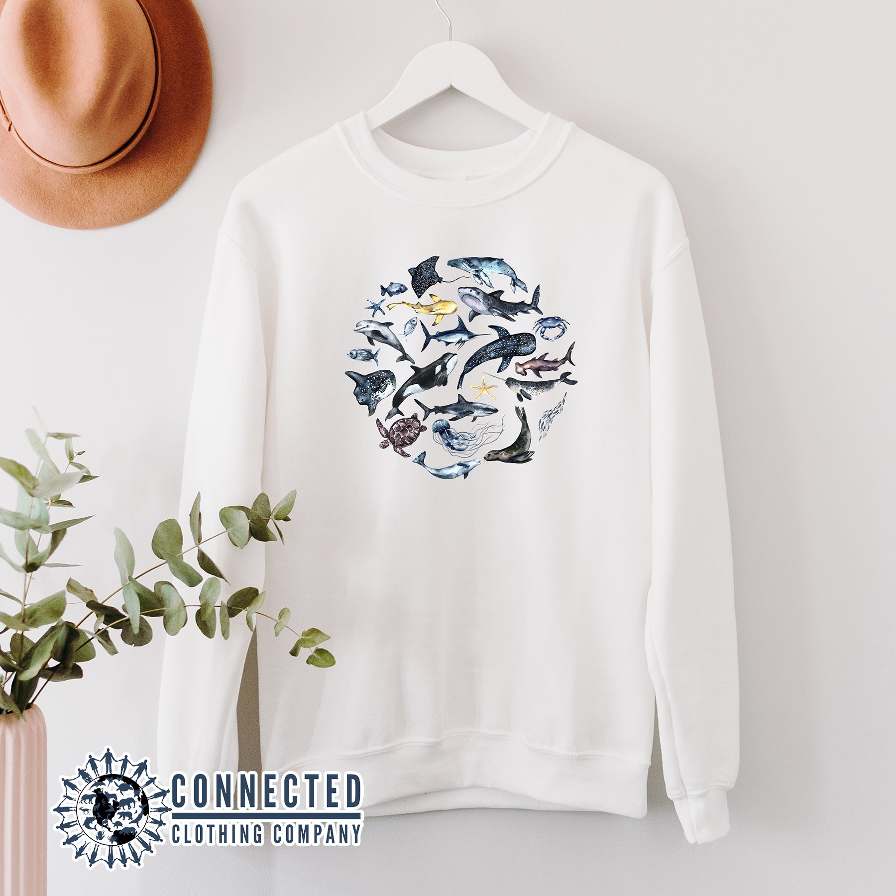 Blue Ocean Sea Creatures Sweatshirt - Connected Clothing Company - 10% of proceeds donated to ocean conservation