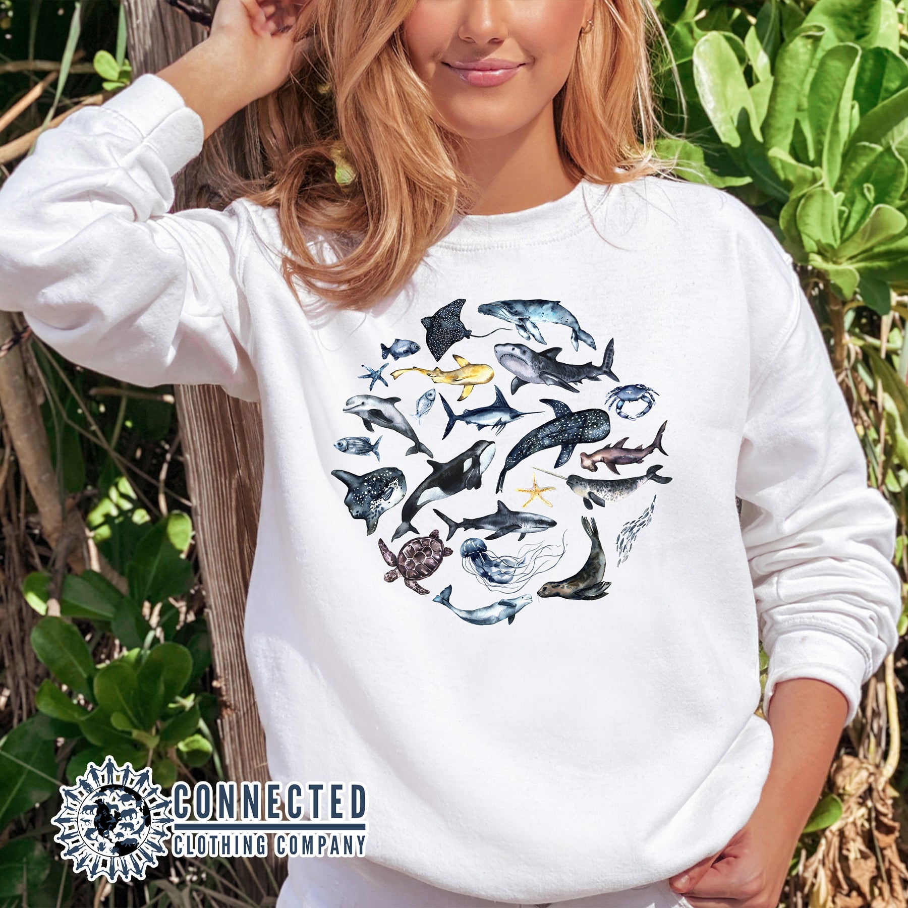Blue Ocean Sea Creatures Sweatshirt - Connected Clothing Company - 10% of proceeds donated to ocean conservation