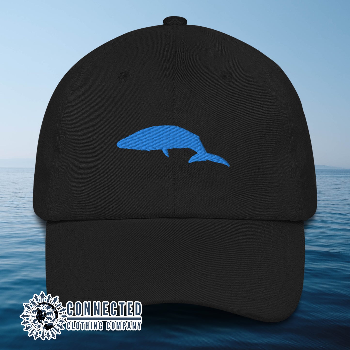 Black Blue Whale Cotton Cap - Connected Clothing Company - 10% of profits donated to Mission Blue ocean conservation