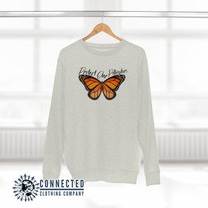 Hanging Oatmeal Heather Protect Our Pollinators Crewneck Sweatshirt - Connected Clothing Company - Ethically and Sustainably Made - 10% of profits donated to pollinator and monarch conservation and ocean conservation