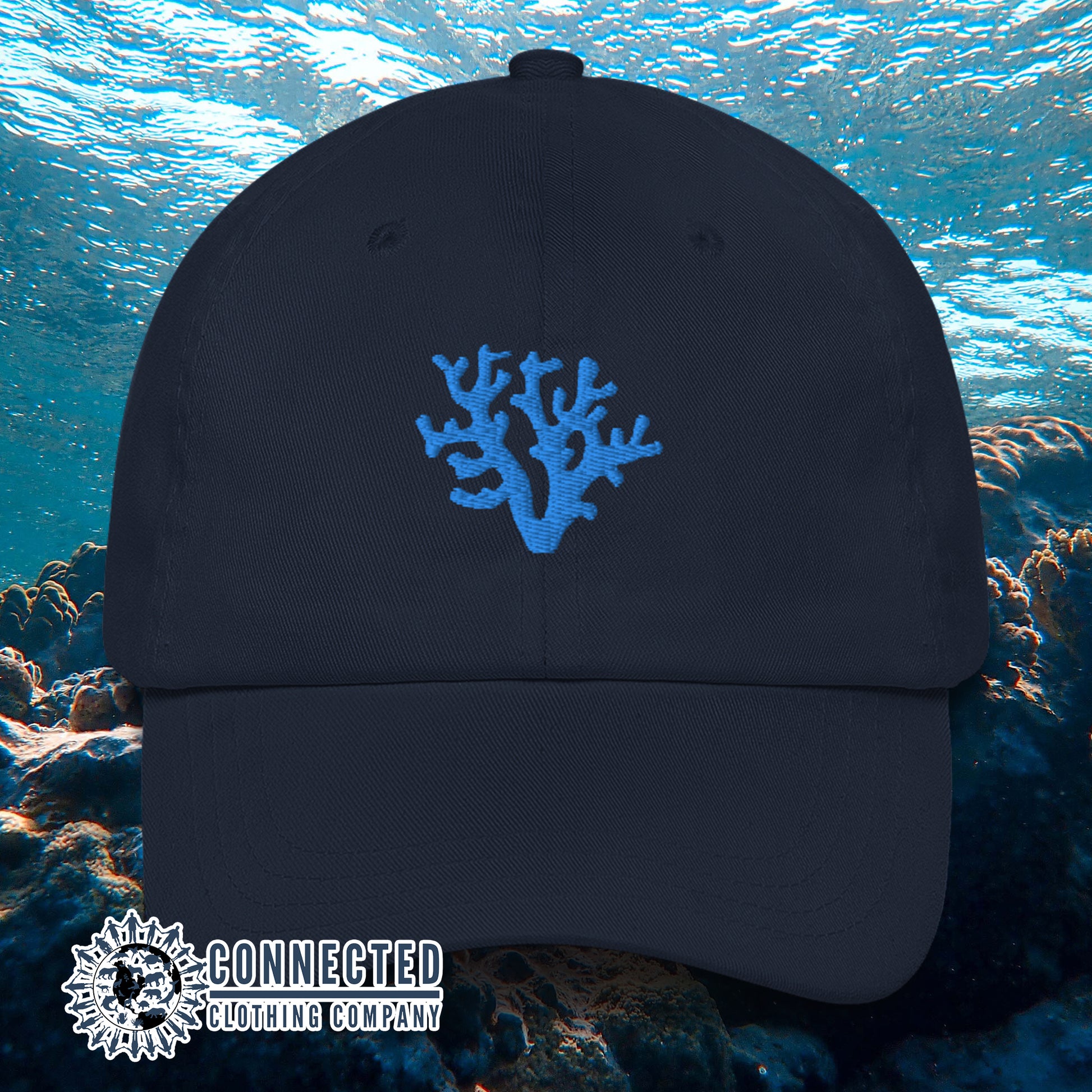 Navy Coral Cotton Cap - Connected Clothing Company - Ethically and Sustainably Made - 10% donated to Mission Blue ocean conservation