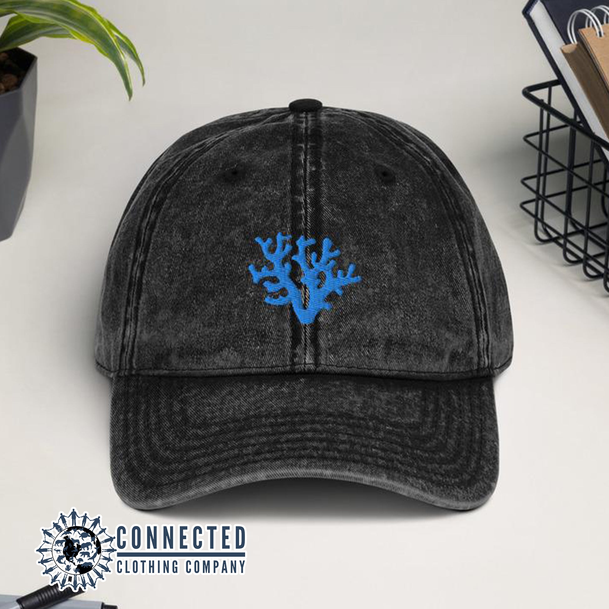 Black Coral Vintage Cotton Cap - Connected Clothing Company - Ethically and Sustainably Made - 10% donated to Mission Blue ocean conservation