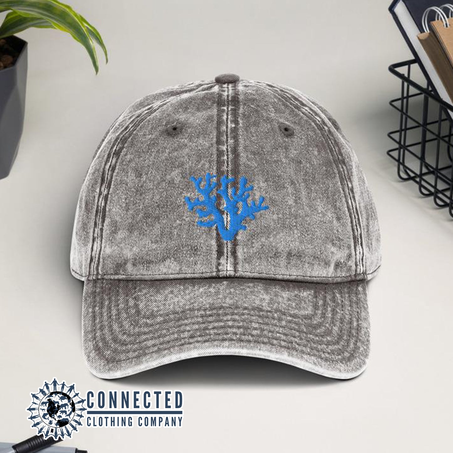Grey Coral Vintage Cotton Cap - Connected Clothing Company - Ethically and Sustainably Made - 10% donated to Mission Blue ocean conservation
