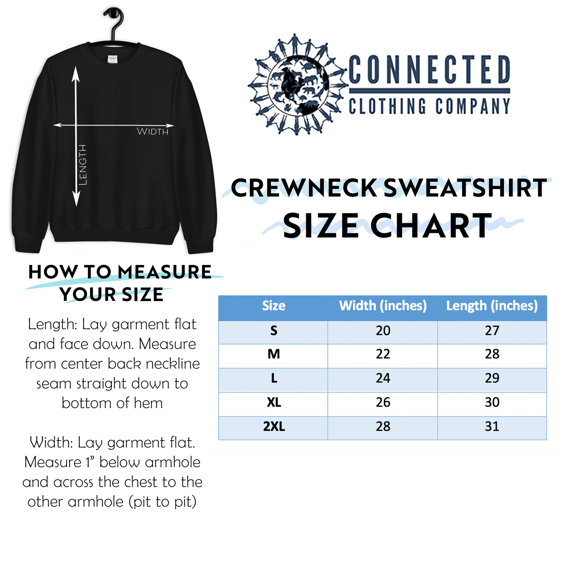Unisex Crewneck Sweatshirt Size Chart
