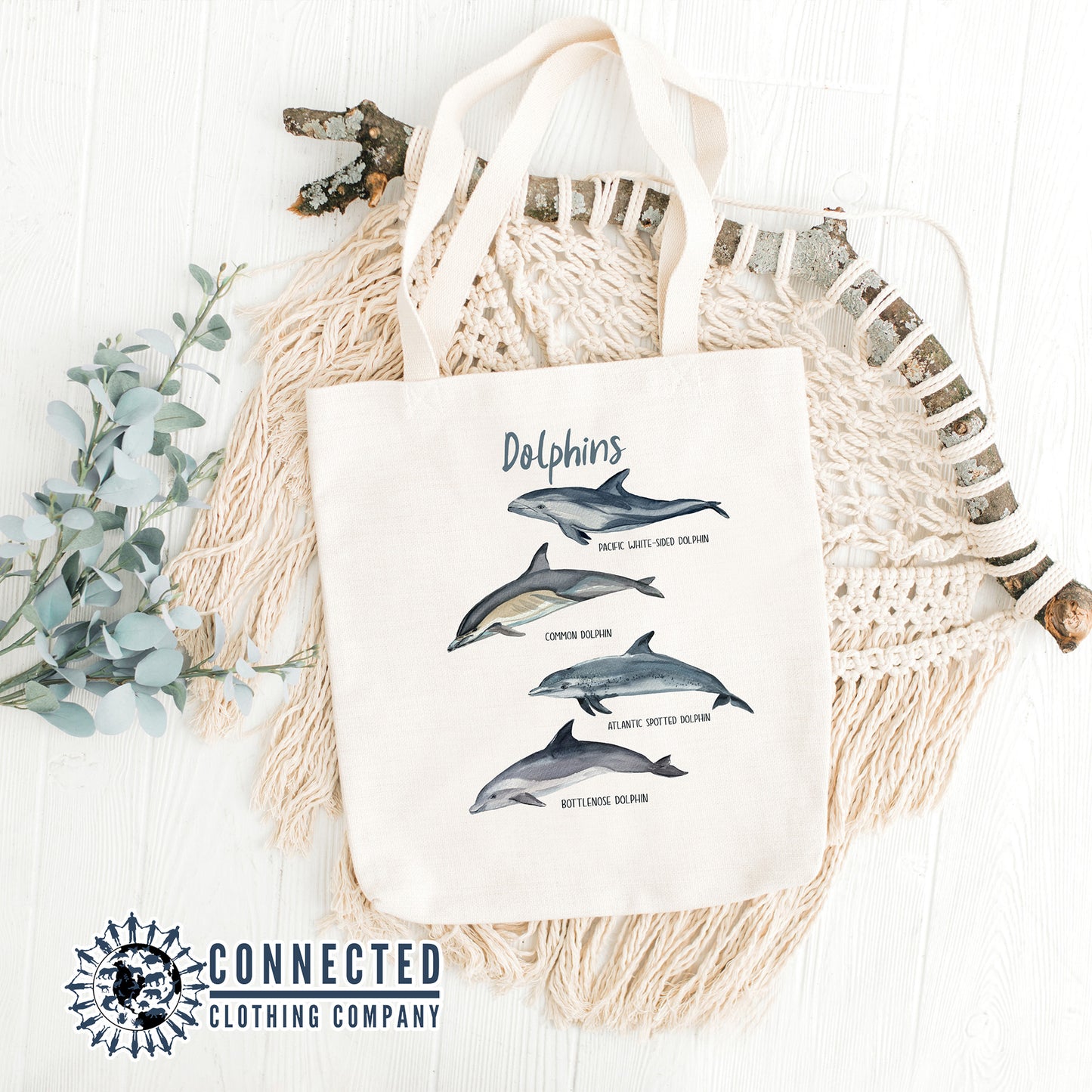 Dolphin Watercolor Tote Bag - Connected Clothing Company - 10% of proceeds donated to ocean conservation