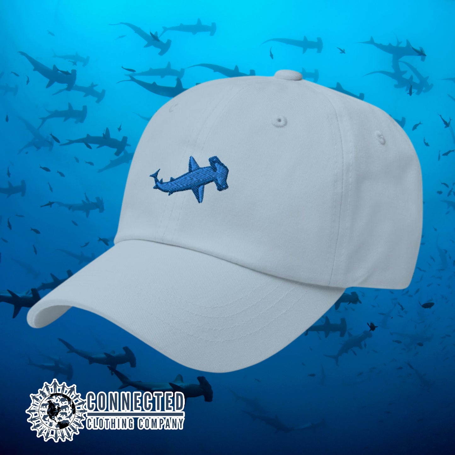 Blue Hammerhead Shark Cotton Cap - Connected Clothing Company - Ethical & Sustainable Clothing That Gives Back - 10% donated to Oceana shark conservation