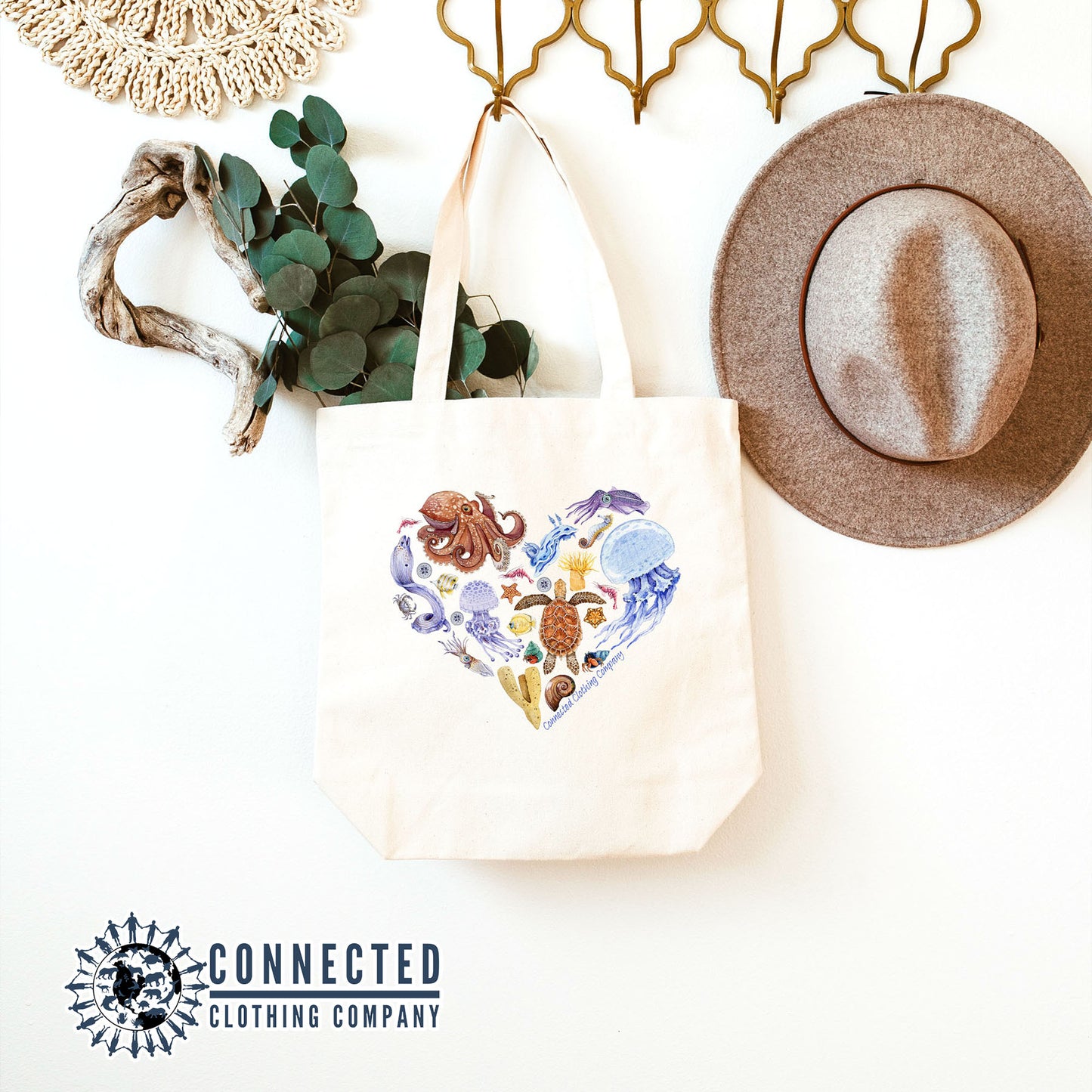 Heart Ocean Sea Creatures Tote Bag - Connected Clothing Company - 10% of proceeds donated to ocean conservation
