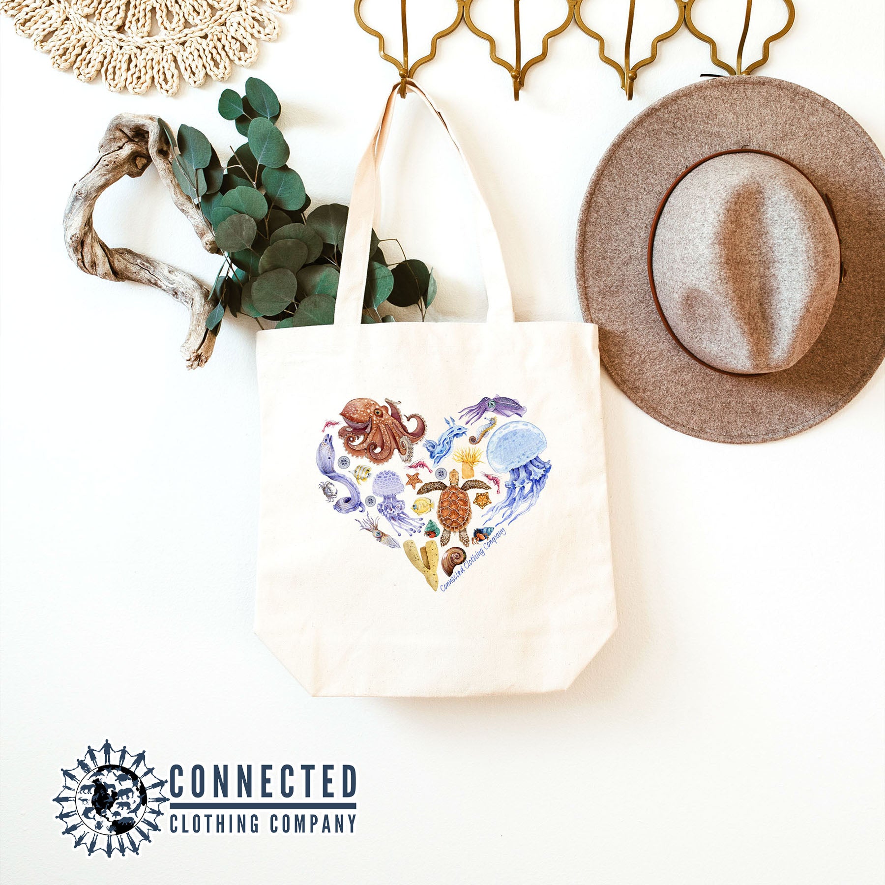 Heart Ocean Sea Creatures Tote Bag - Connected Clothing Company - 10% of proceeds donated to ocean conservation