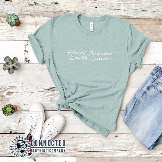Heather Prism Dusty Blue Heart Breaker. Earth Saver. Short-Sleeve Tee - Connected Clothing Company - Ethically and Sustainably Made - 10% of profits donated to ocean conservation