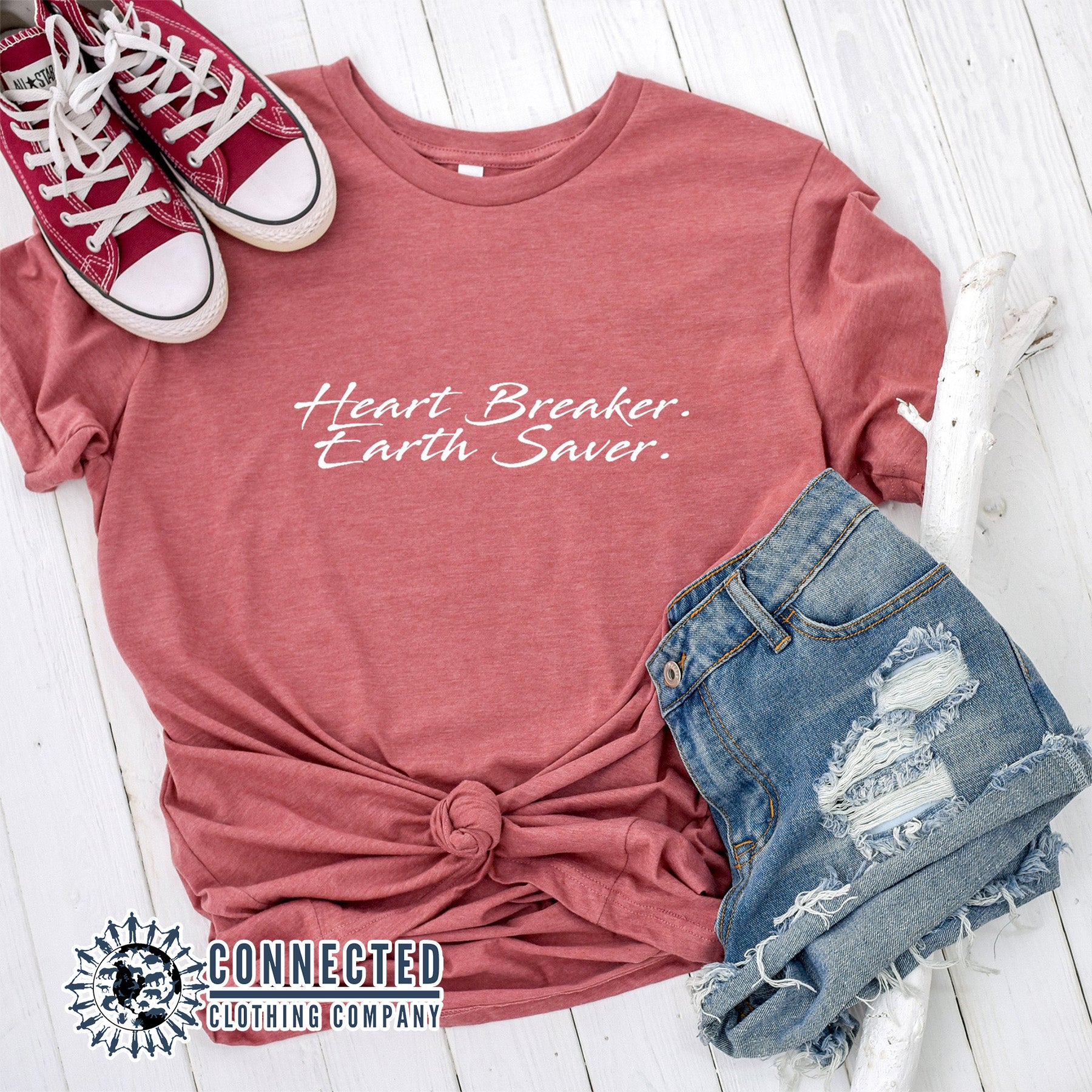Mauve Heart Breaker. Earth Saver. Short-Sleeve Tee - Connected Clothing Company - Ethically and Sustainably Made - 10% of profits donated to ocean conservation