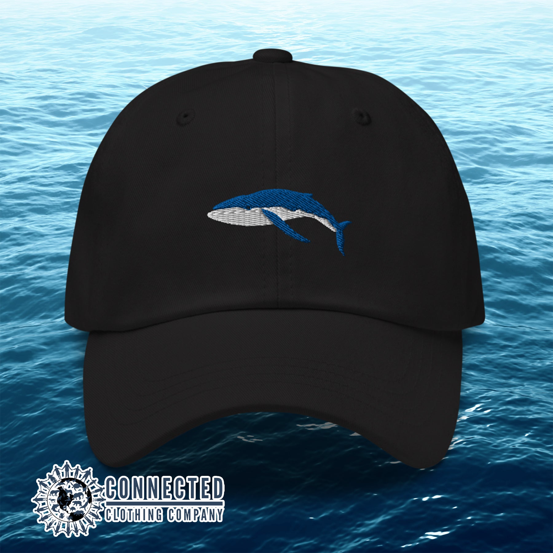 Black Humpback Whale Cotton Cap - Connected Clothing Company - 10% of profits donated to Mission Blue ocean conservation