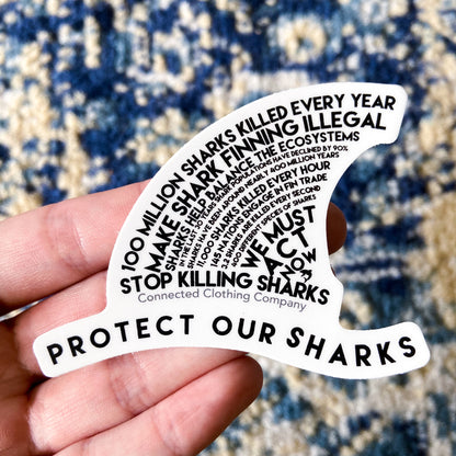 Hand Holding Connected Clothing Company Protect Our Sharks Sticker