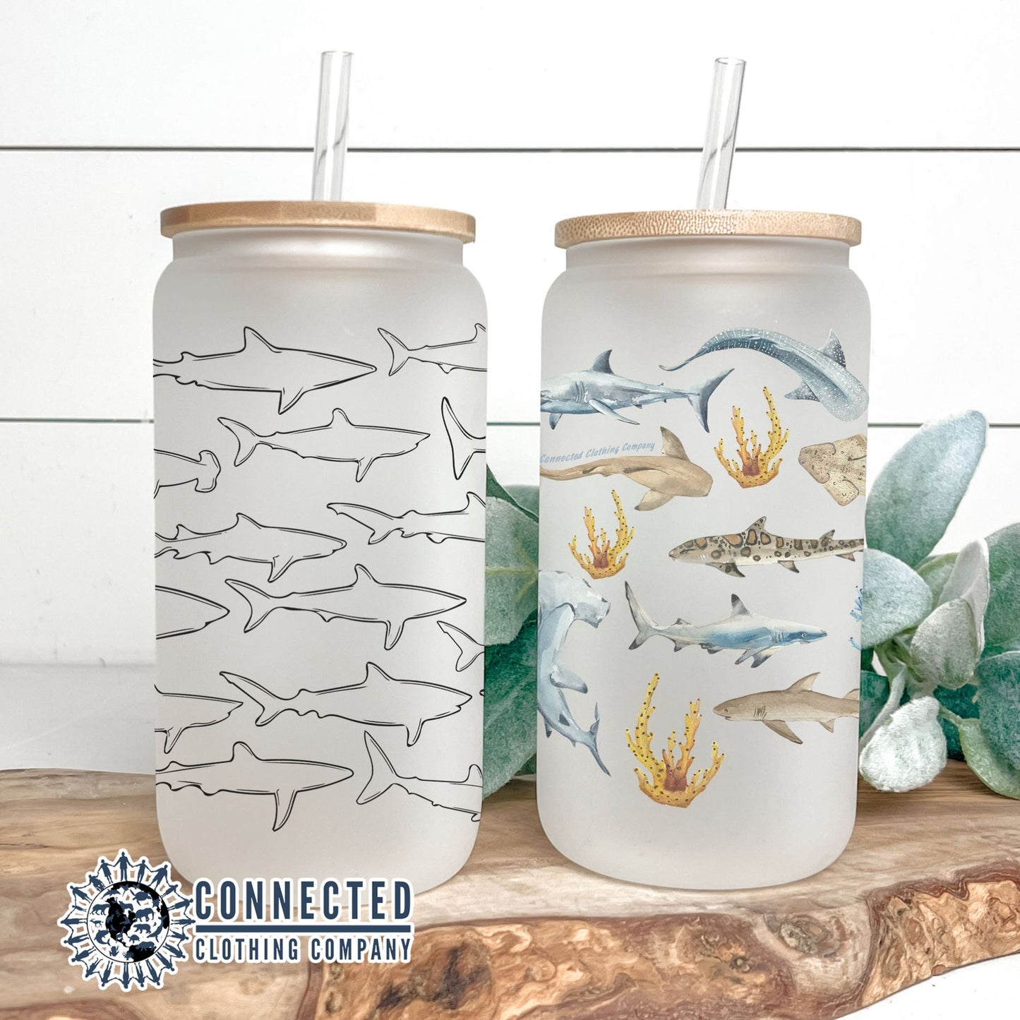 2-Pack Shark Glass Cans - Connected Clothing Company - 10% of proceeds donated to ocean conservation