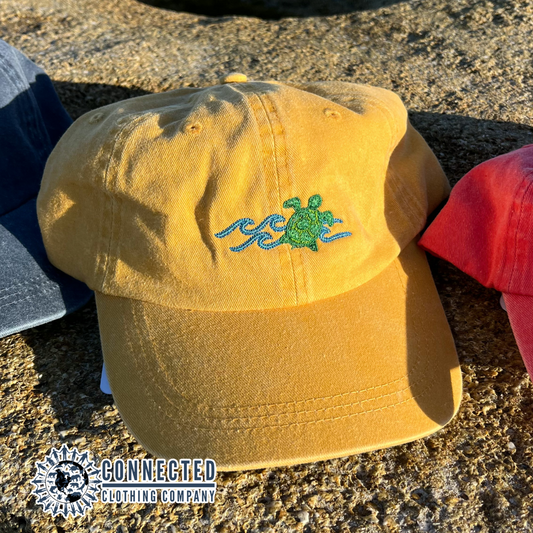 Sea Turtle Embroidered Hat In Mango - Connected Clothing Company - 10% of proceeds donated to sea turtle conservation