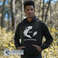 Model in the forest wearing Black Love Your Mother Earth Unisex Hoodie - Connected Clothing Company - Ethically and Sustainably Made - 10% donated to the Environmental Defense Fund