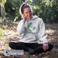 Model in the forest wearing White Love Your Mother Earth Unisex Hoodie - Connected Clothing Company - Ethically and Sustainably Made - 10% donated to the Environmental Defense Fund