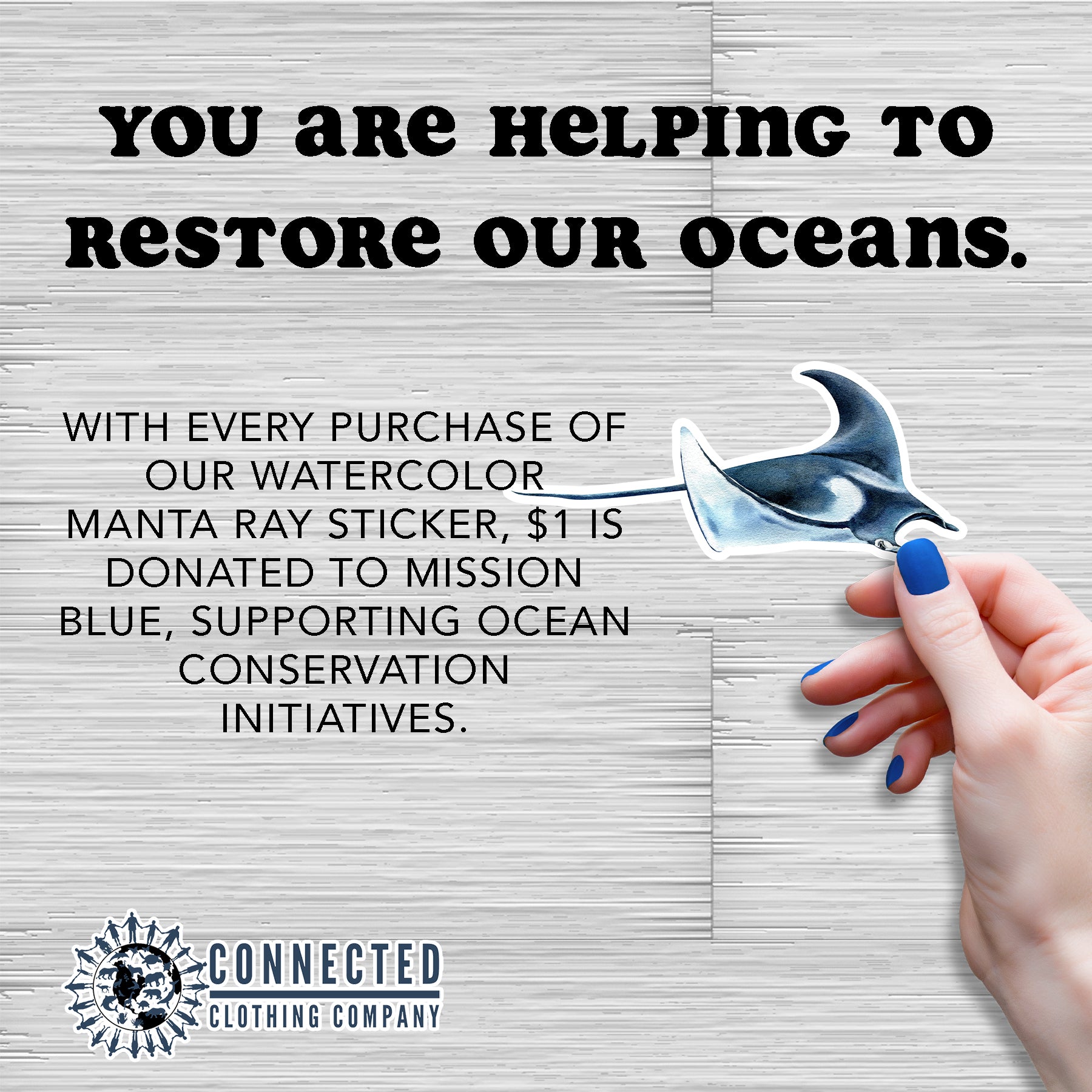 Manta Ray Sticker - Connected Clothing Company - 10% of proceeds donated to ocean conservation