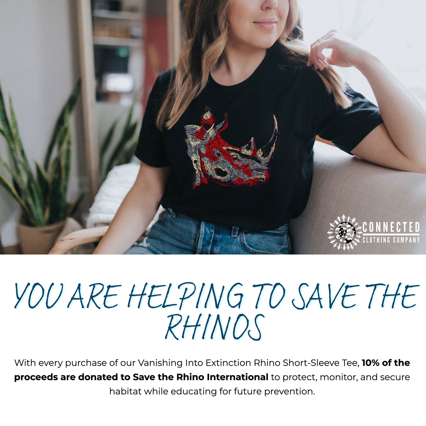 Vanishing Into Extinction Rhino Tshirt - Connected Clothing Company - Ethically and Sustainable Clothing - 10% of proceeds are donated to rhino conservation