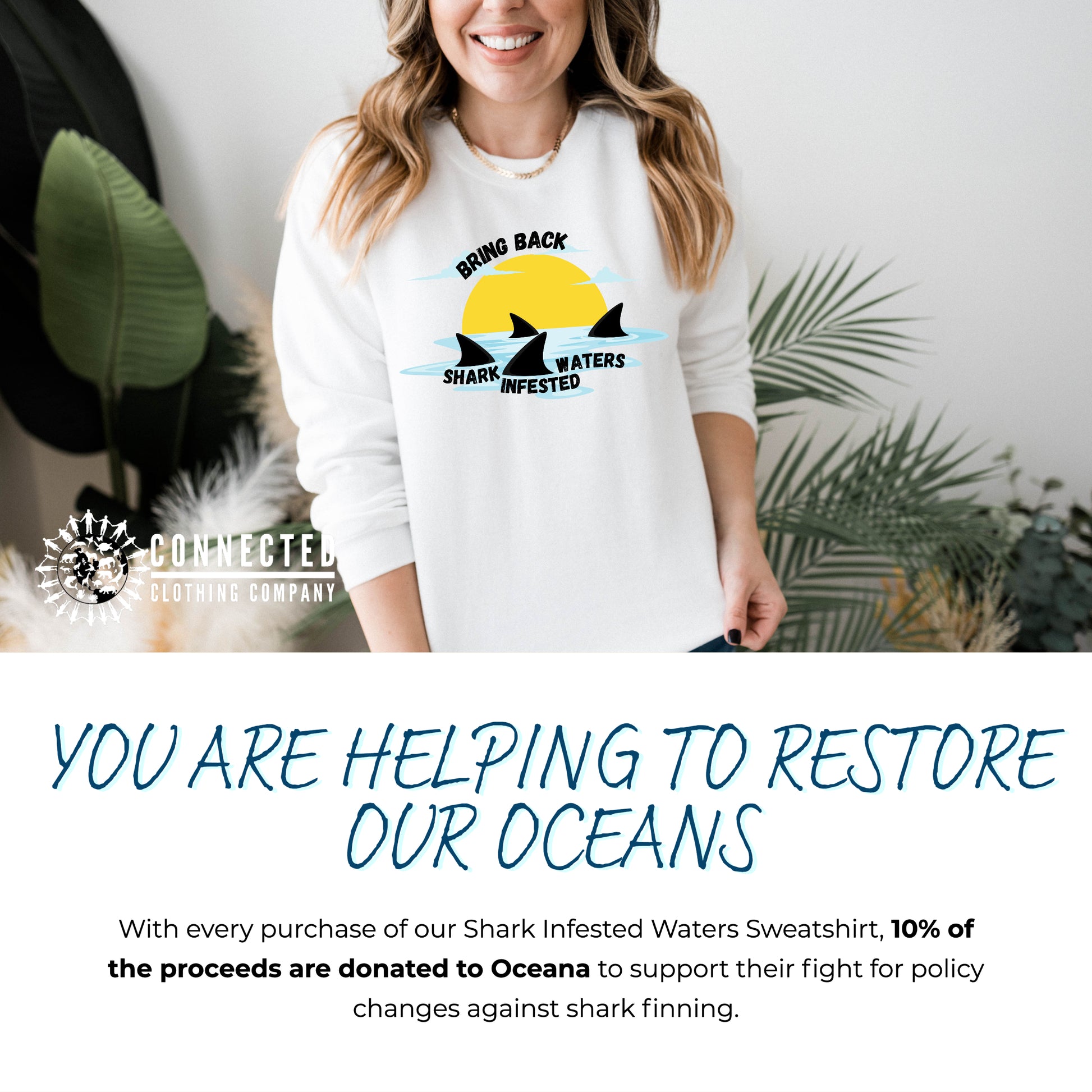 Black Bring Back Shark Infested Waters Unisex Crewneck Sweatshirt - Connected Clothing Company - Ethically and Sustainably Made - 10% of profits donated to shark conservation and ocean conservation