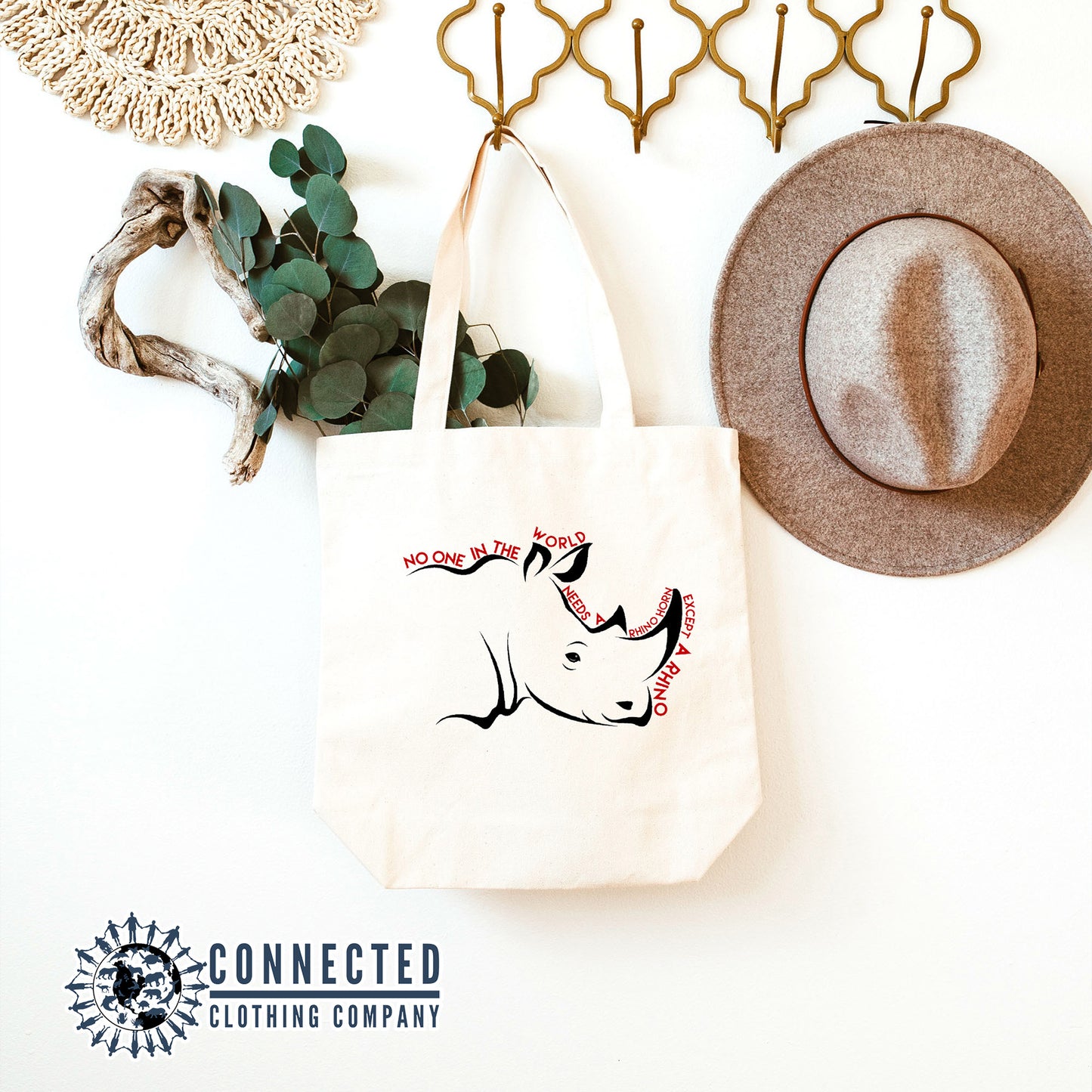 No One Needs A Rhino Horn Tote Bag - Connected Clothing Company - 10% of proceeds donated to rhino conservation