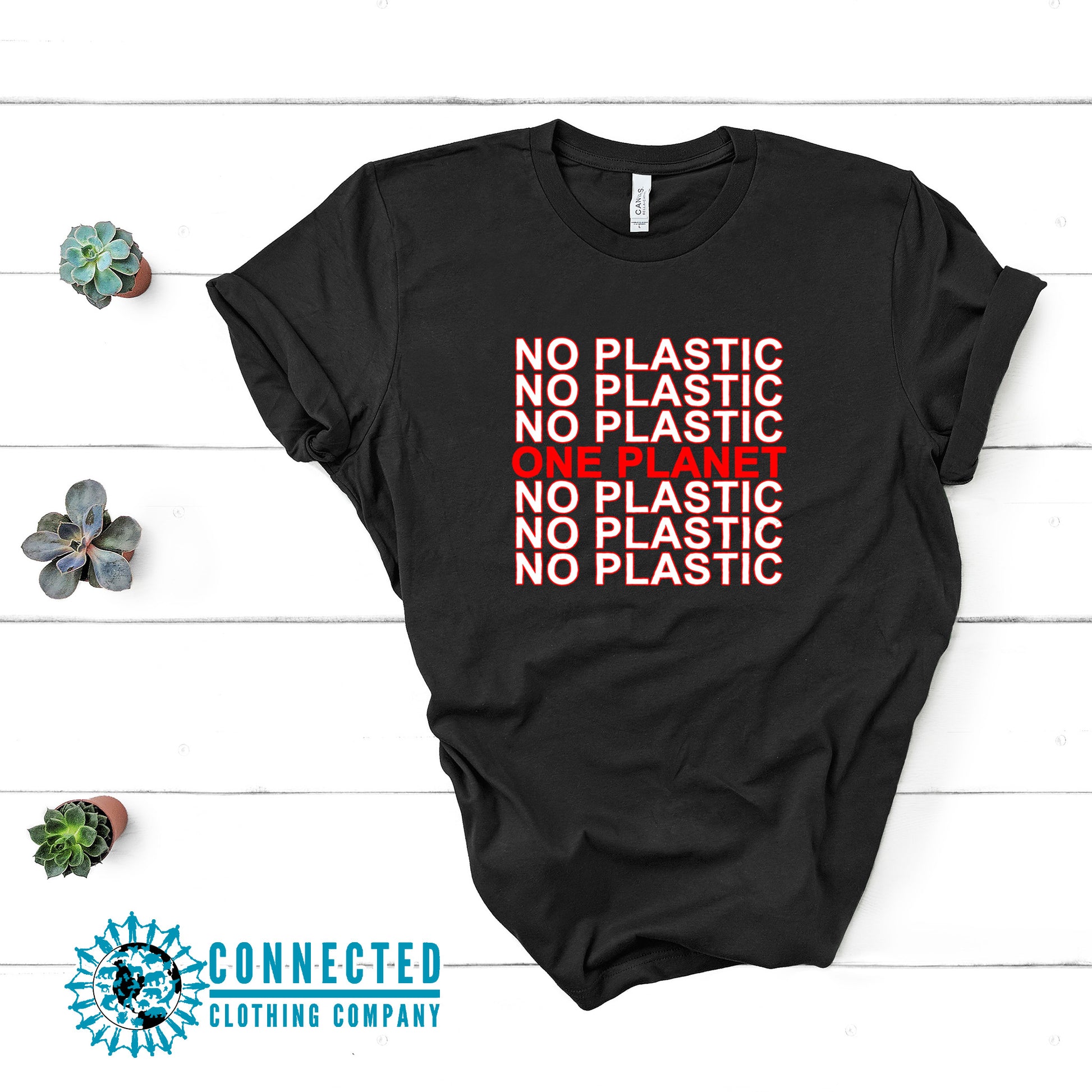 Black No Plastic One Planet Short-Sleeve Tee - 10% of profits donated to ocean conservation