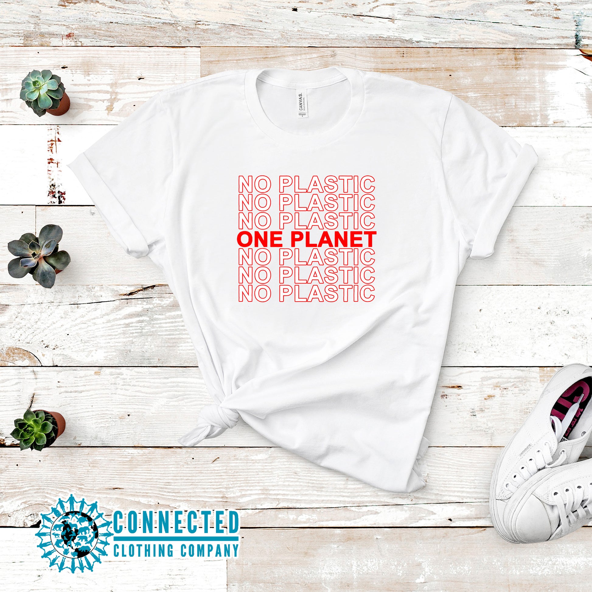 White No Plastic One Planet Short-Sleeve Tee - 10% of profits donated to ocean conservation