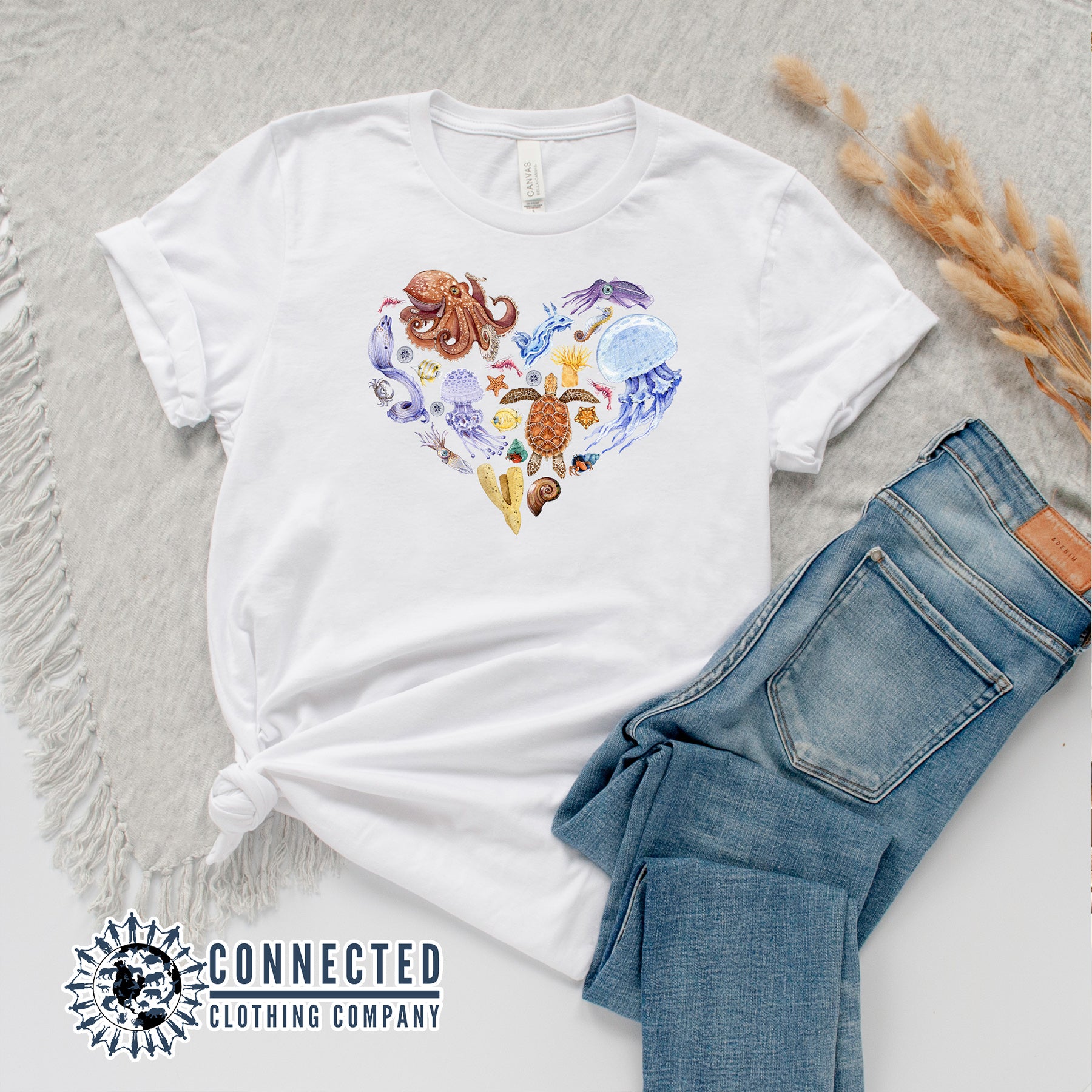 Ocean Sea Creatures Heart Short-Sleeve Tee - Connected Clothing Company - Ethical and Sustainable Clothing That Gives Back - 10% donated to Mission Blue ocean conservation