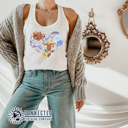 Ocean Sea Creatures Heart Women's Tank - Connected Clothing Company - Ethical and Sustainable Clothing That Gives Back - 10% donated to Mission Blue ocean conservation