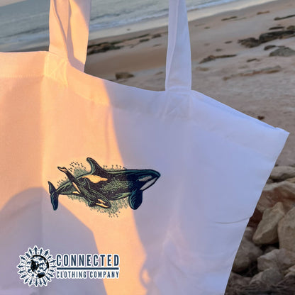 Orca Whale Embroidered Tote Bag - Connected Clothing Company - 10% of proceeds donated to ocean conservation