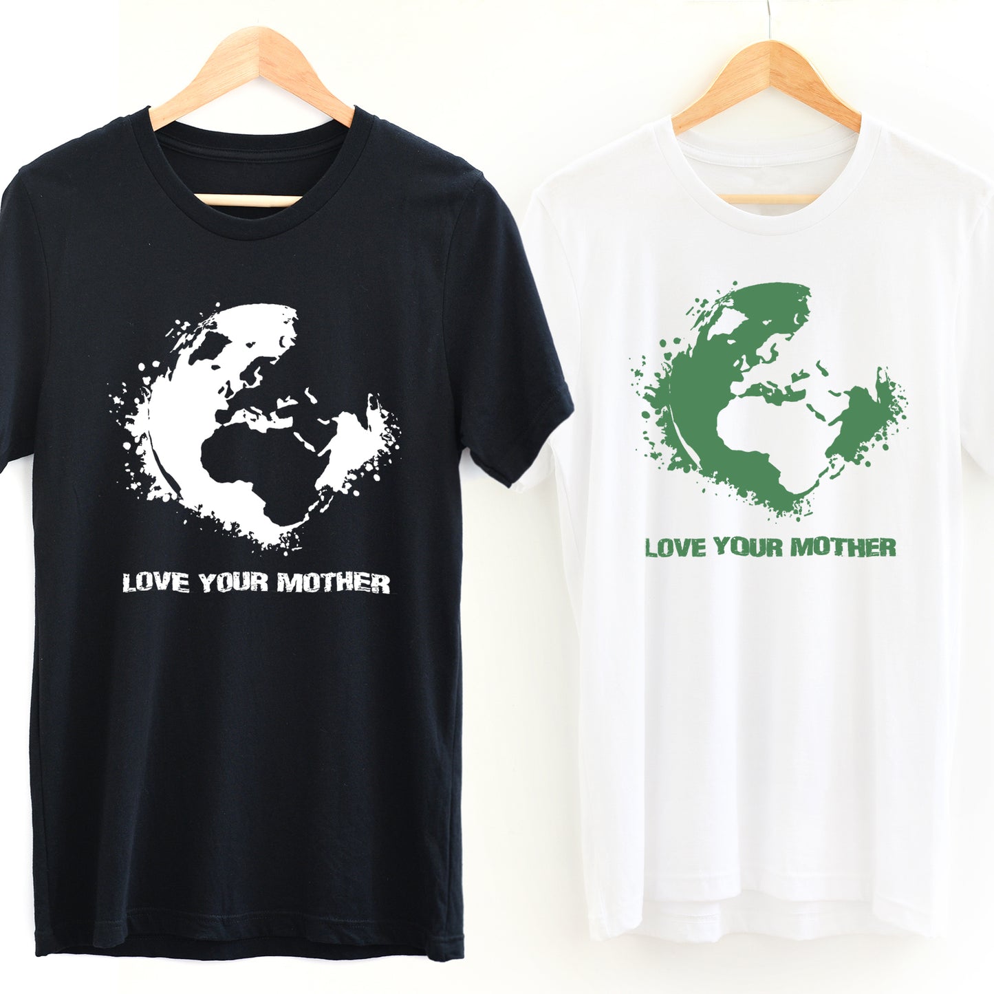 Black *Organic* Love Your Mother Earth Short-Sleeve Tee with white design and White *Organic* Love Your Mother Earth Short-Sleeve Tee with green design - Connected Clothing Company - 10% of profits donated to the Environmental Defense Fund
