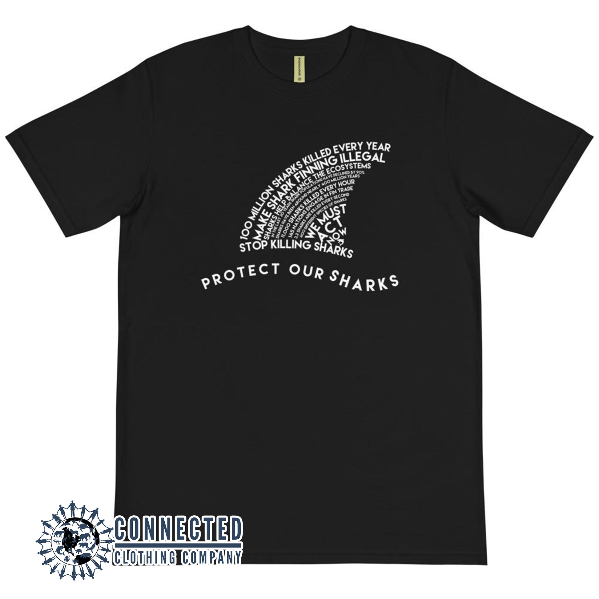 Black Organic Protect Our Sharks Short-Sleeve Tee - Connected Clothing Company - 10% of profits donated to shark conservation