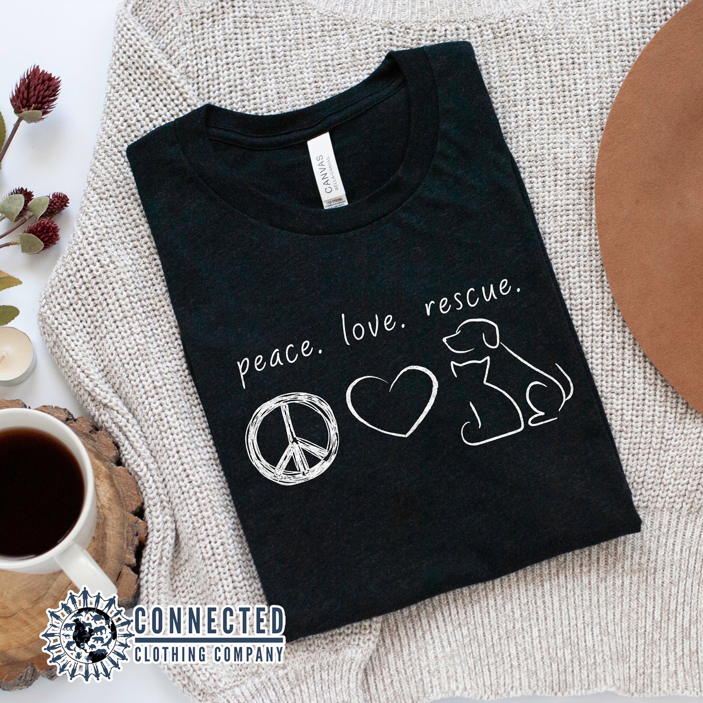 Peace Love Rescue Short-Sleeve Tee - Connected Clothing Company - Ethically and Sustainably Made - 10% donated to Villalobos Animal Rescue Center