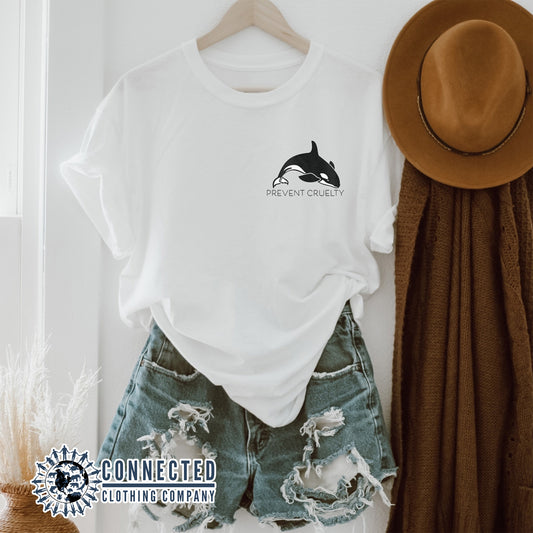 White Prevent Cruelty Orca Short-Sleeve Tee - Connected Clothing Company - Ethically and Sustainably Made - 10% donated to Humane Society International animal cruelty prevention