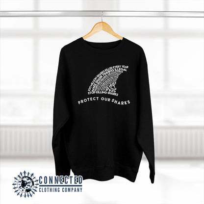 Black Protect Our Sharks Unisex Crewneck Sweatshirt - Connected Clothing Company - Ethically and Sustainably Made - 10% of profits donated to shark conservation and ocean conservation
