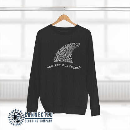 Charcoal Heather Protect Our Sharks Unisex Crewneck Sweatshirt - Connected Clothing Company - Ethically and Sustainably Made - 10% of profits donated to shark conservation and ocean conservation