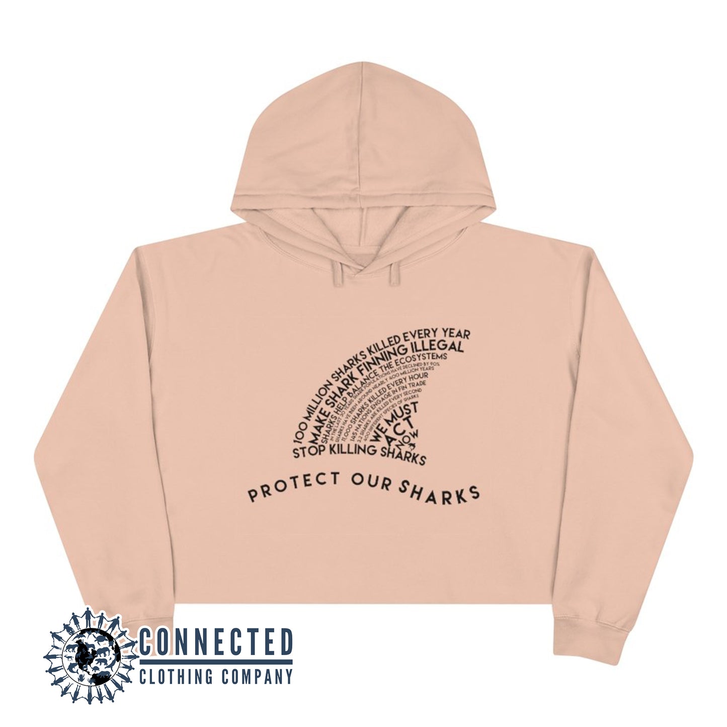 Pale Pink Protect Our Sharks Crop Hoodie - Connected Clothing Company - Ethically and Sustainably Made - 10% of profits donated to shark conservation and ocean conservation
